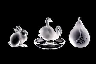 Group of 3 Lalique 1 Pear, 1 Rabbit, & Swans