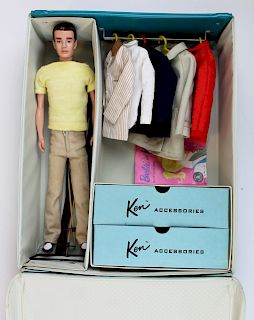 vintage Ken doll, case, & accessories