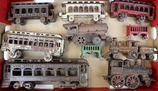 ca 1900 cast iron floor train engines & cars