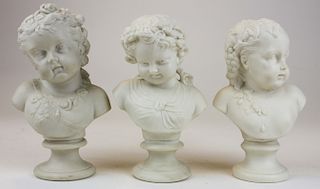 3 19th c. Parian bisque porcelain female busts