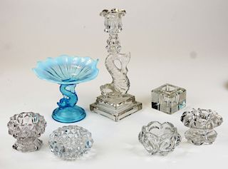 early glass including Sandwich candlestick