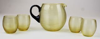 Victorian yellow art glass juice pitcher set