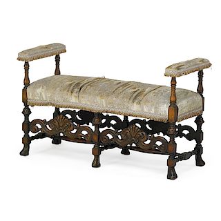 BAROQUE STYLE UPHOLSTERED WALNUT BENCH