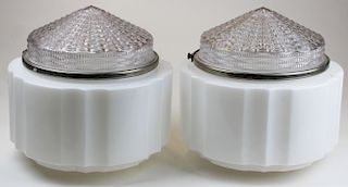 2 Art Deco milk glass store light fixture globes