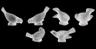 Group of 6 Lalique Art Glass Bird Figurines