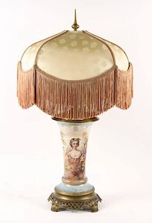 19th/ 20th C. Hand Painted Lamp w/ Beauty, Signed