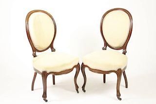 Pair of Medallion Back Walnut Parlor Side Chairs