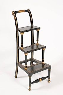 Regency Style Black & Gilt Accented Library Steps