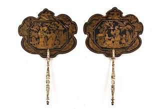 Pair of Regency Chinoiserie Hand Fans, E. 19th C.