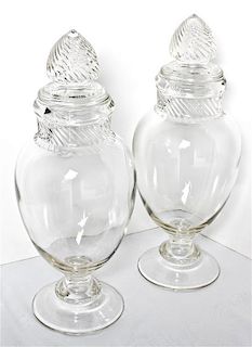 A Pair of Clear Glass Apothecary Jars, Height 15 inches.