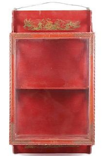 Red Lacquered Chinoiserie Hanging Wall Cabinet