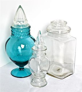 Three Apothecary Jars, Height of tallest 13 inches.