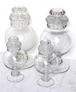 Two Pairs of Apothecary Jars, Height of taller pair 11 inches.