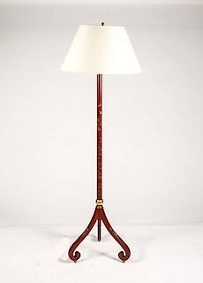 Red Lacquered Chinoiserie Floor Lamp