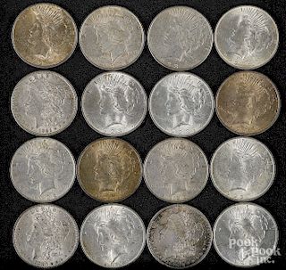 Thirteen Peace silver dollars, etc.