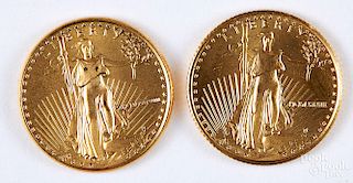 Two Liberty eagle 1/10 ozt. fine gold coins.