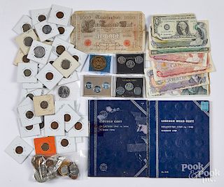 Miscellaneous coins and paper currency.