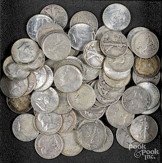 Twenty-seven 1964 Kennedy half dollars, etc.