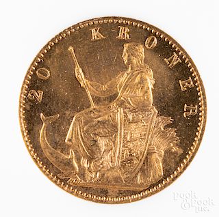 Two 1890 20 Kroner gold coins NGC MS 64.