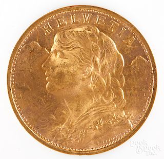 Swiss 1935LB 20 Franc gold coin NGC MS 65.