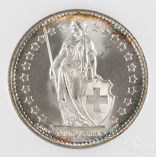 1943 Swiss one Franc silver coin NGC MS 65.