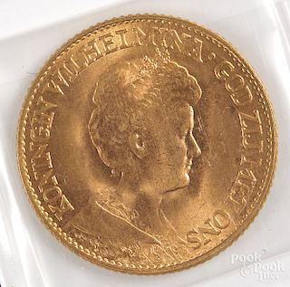 1917 Netherlands 10 Gulden gold coin.