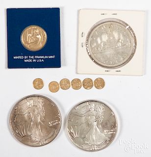 Two Liberty eagle 1 ozt. fine silver coins, etc.