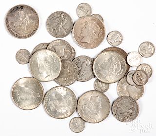 US silver coins, to include six Peace dollars, etc.