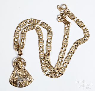 10K gold necklace and pendant, 64.6 dwt.