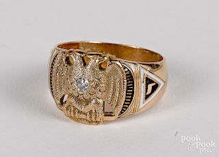 14K gold and diamond Scottish Rite eagle ring
