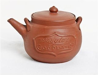 A Redware Chocolate Pot, Length over spout 5 1/2 inches.