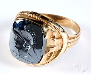 10K gold hematite intaglio ring.