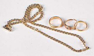 18K gold necklace and ring, 10.9 dwt., etc.