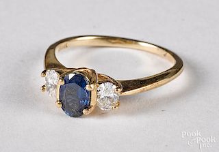 14K yellow gold diamond and sapphire ring