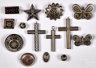 Fourteen pieces of Pique tortoiseshell jewelry