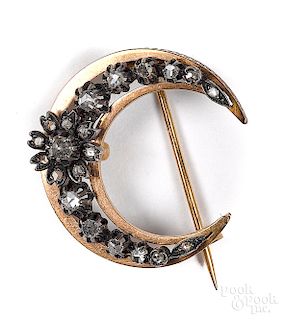 Antique 18K gold and diamond moon pin