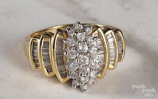 14K yellow gold diamond cluster ring, 4.5 dwt.