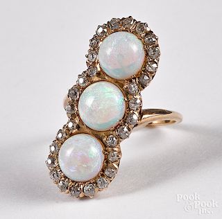 14K yellow gold diamond and opal ring, 3.5 dwt.