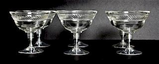 A Set of Six Molded Glass Sorbets, Height 3 3/4 x diameter 3 3/4 inches.