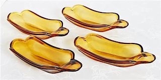 Eight Amber Glass Banana Split Dishes. Length 8 3/4 inches.