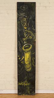 ANDREW TURNER "MAN WITH SAXOPHONE OIL ON PLYWOOD