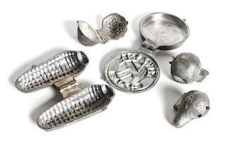 A Collection of Five Pewter Eppelsheimer Ice Cream Molds, Length of first 4 3/4 inches.
