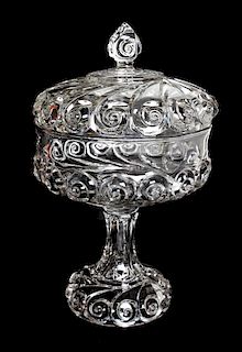 A Molded Glass Candy Dish and Cover, Height 13 x diameter 7 3/4 inches.