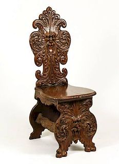 Renaissance Style Oak Hall Chair, Sgabello Form