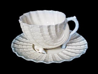 A Belleek Neptune Demitasse Cup and Saucer, Diameter of saucer 4 1/4 inches.