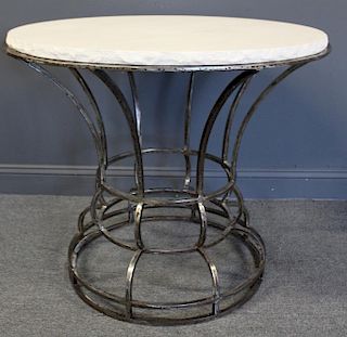 Vintage Polished Steel Center Table with Stone Top