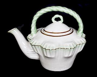 A Belleek Hexagon Teapot, Length over handle 8 1/2 inches.