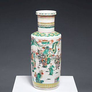 Chinese famille verte rouleau vase