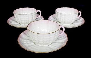A Set of Six Belleek Tridacna Teacups and Saucers, Diameter of saucer 5 3/8 inches.