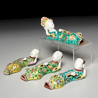 (4) Chinese famille verte reclining figures